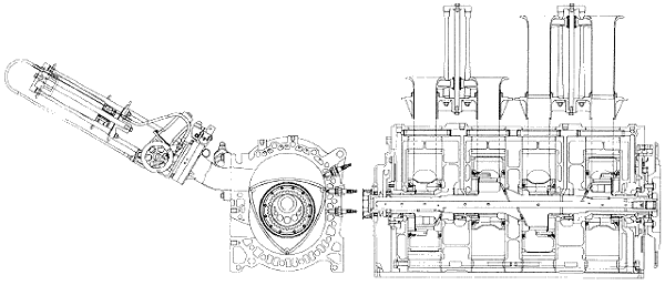 Schnittzeichnung des Mazda 26B Wankel-Rennmotors